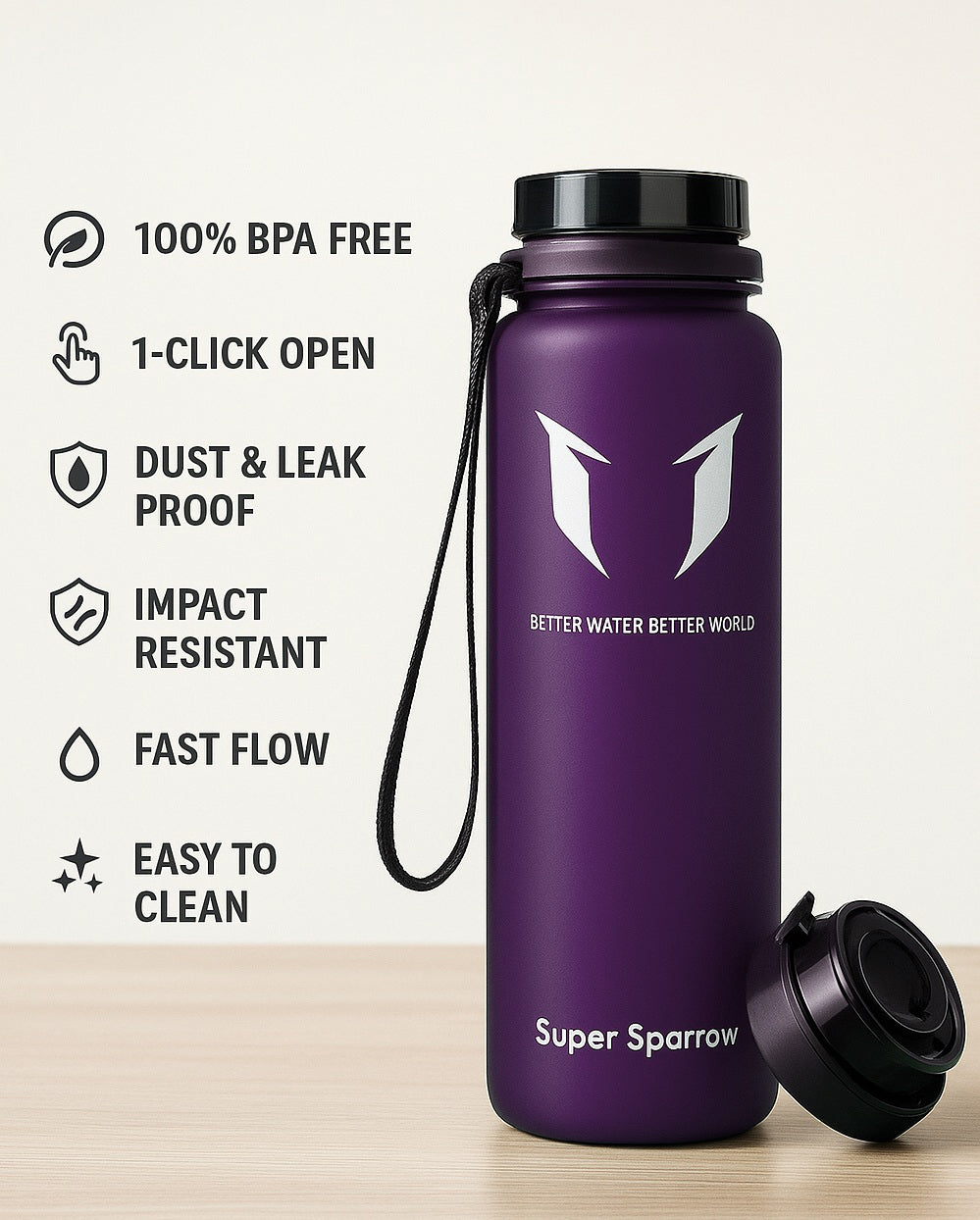Tritan Trinkflasche 1 Liter BPA-frei – Super Sparrow
