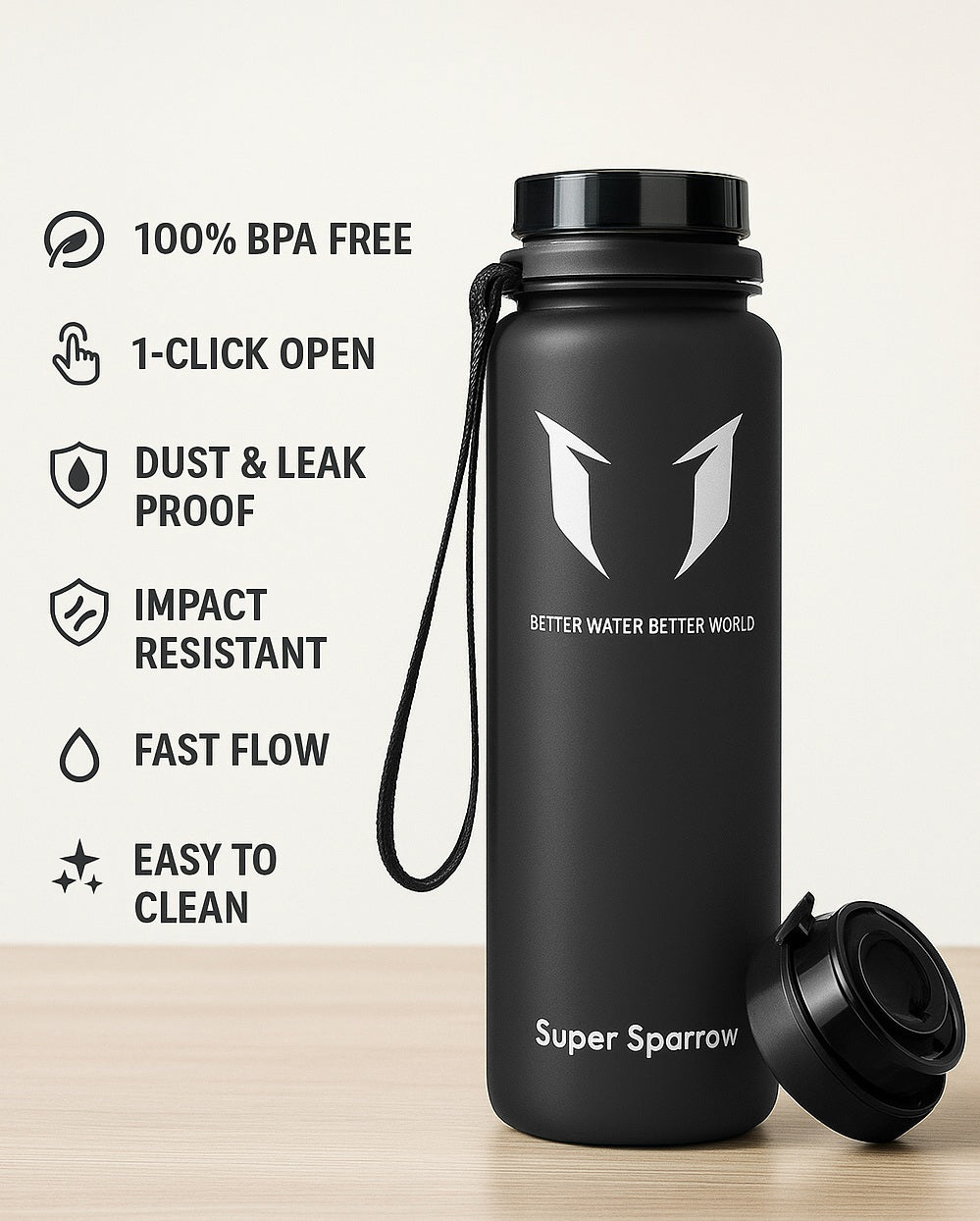 Tritan Trinkflasche 1 Liter BPA-frei – Super Sparrow
